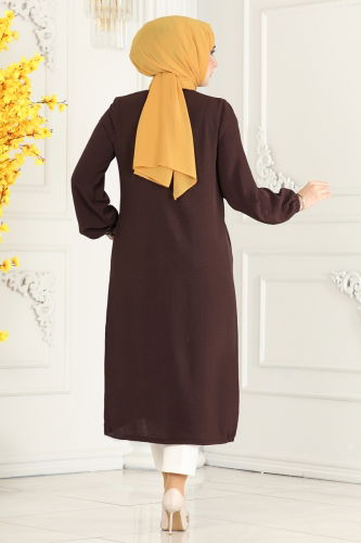 moda selvim Overcoat 7019MDA386 Brown - Thumbnail