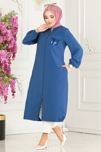 moda selvim Overcoat 7019MDA386 Indigo - Thumbnail