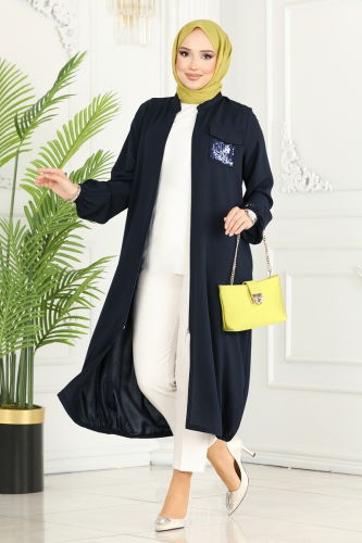 moda selvim Overcoat 7019MDA386 Navy Blue - Thumbnail