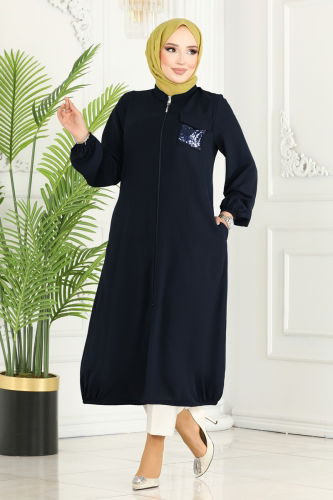 moda selvim Overcoat 7019MDA386 Navy Blue - Thumbnail