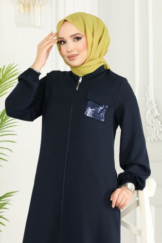 moda selvim Overcoat 7019MDA386 Navy Blue - Thumbnail