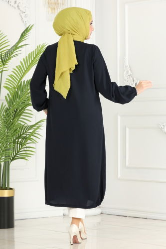 moda selvim Overcoat 7019MDA386 Navy Blue - Thumbnail