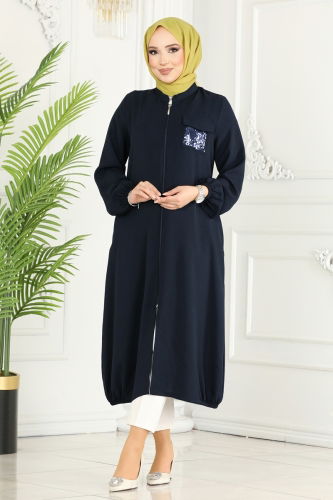 moda selvim Overcoat 7019MDA386 Navy Blue - Thumbnail