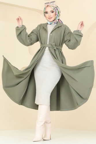 moda selvim Overcoat 7020TRT545 Almond Green - Thumbnail