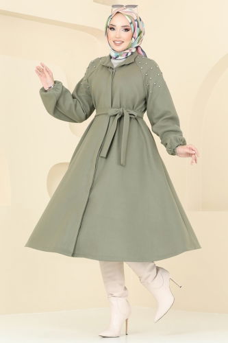 moda selvim Overcoat 7020TRT545 Almond Green - Thumbnail