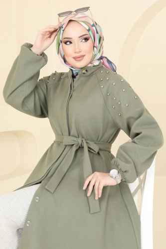 moda selvim Overcoat 7020TRT545 Almond Green - Thumbnail