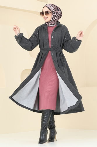 moda selvim Overcoat 7020TRT545 Anthracite - Thumbnail