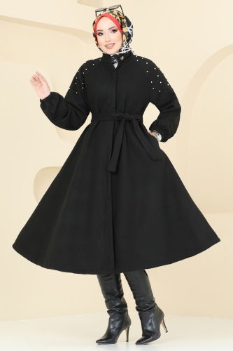 moda selvim Overcoat 7020TRT545 Black - Thumbnail