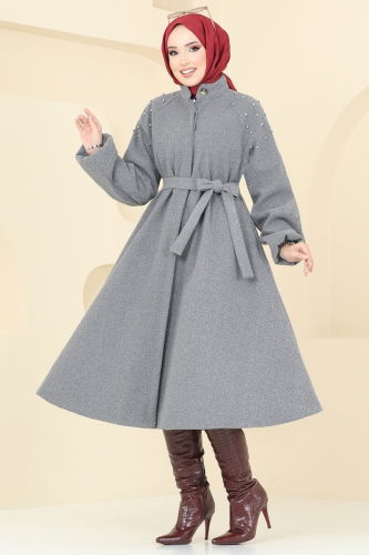 moda selvim Overcoat 7020TRT545 Gray - Thumbnail