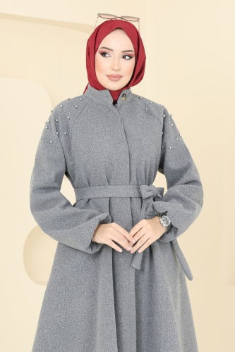 moda selvim Overcoat 7020TRT545 Gray - Thumbnail