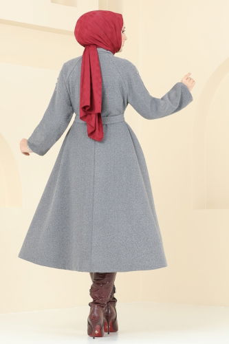 moda selvim Overcoat 7020TRT545 Gray - Thumbnail