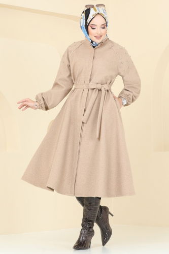 moda selvim Overcoat 7020TRT545 Latte - Thumbnail