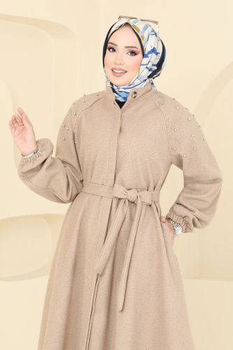 moda selvim Overcoat 7020TRT545 Latte - Thumbnail