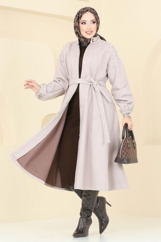 moda selvim Overcoat 7020TRT545 Stone - Thumbnail