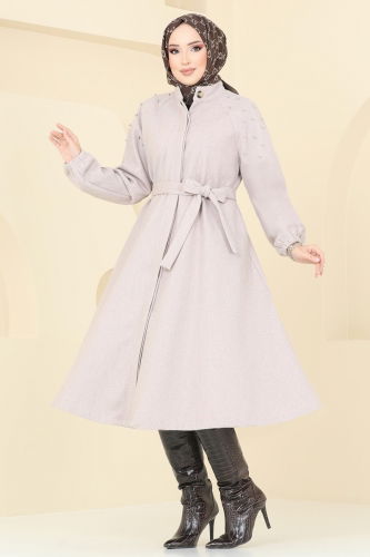 moda selvim Overcoat 7020TRT545 Stone - Thumbnail