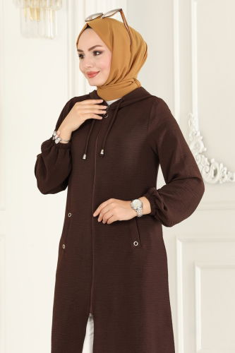 moda selvim Overcoat 7310NZR779 Bitter Brown - Thumbnail