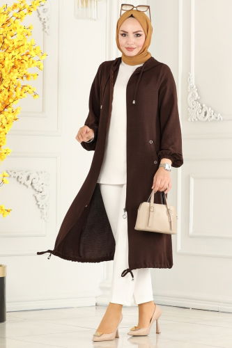 moda selvim Overcoat 7310NZR779 Bitter Brown - Thumbnail