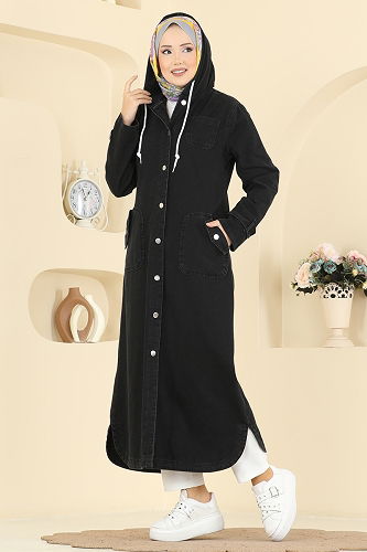 moda selvim Overcoat 7563ORG1169 Black Jeans - Thumbnail