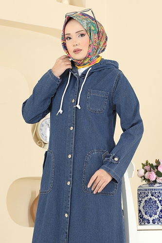 moda selvim Overcoat 7563ORG1169 Dark Denim - Thumbnail
