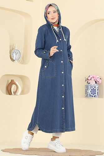 moda selvim Overcoat 7563ORG1169 Dark Denim - Thumbnail