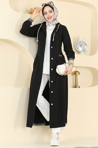 moda selvim Overcoat 7603ORG1169 Black Jeans - Thumbnail