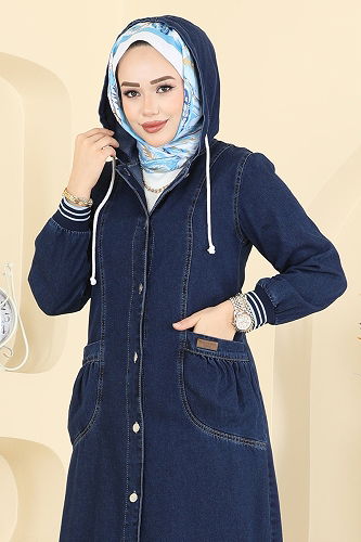 moda selvim Overcoat 7603ORG1169 Dark Denim - Thumbnail