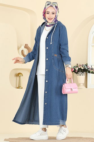 moda selvim Overcoat 7603ORG1169 Light Denim - Thumbnail