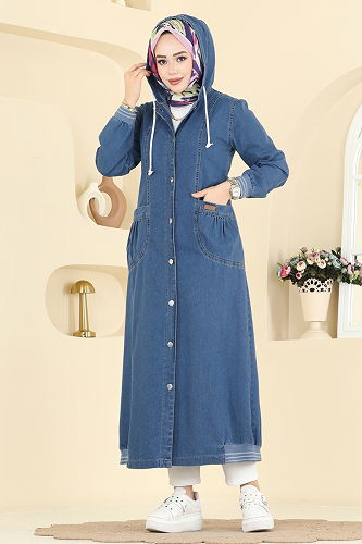 moda selvim Overcoat 7603ORG1169 Light Denim - Thumbnail