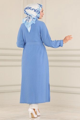 moda selvim Overcoat 7721AYD574 Blue - Thumbnail