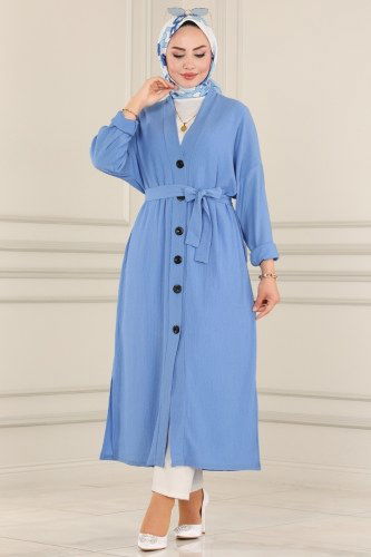 moda selvim Overcoat 7721AYD574 Blue - Thumbnail