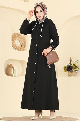 moda selvim Overcoat 7903ORG1169 Black - Thumbnail