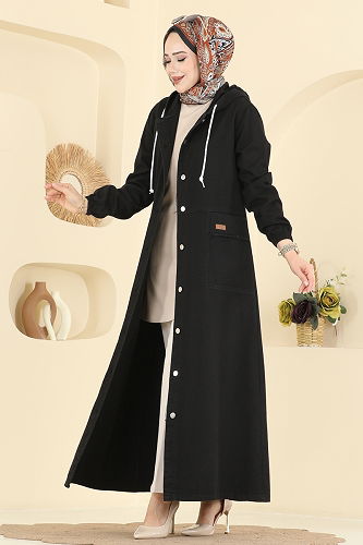 moda selvim Overcoat 7903ORG1169 Black - Thumbnail