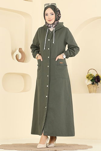 moda selvim Overcoat 7903ORG1169 Khaki - Thumbnail