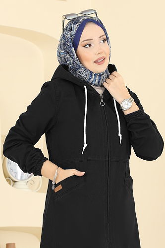moda selvim Overcoat 7917ORG1169 Black - Thumbnail