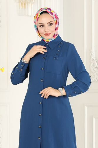 moda selvim Overcoat 8002BM387 Indigo - Thumbnail