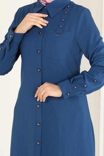 moda selvim Overcoat 8002BM387 Indigo - Thumbnail