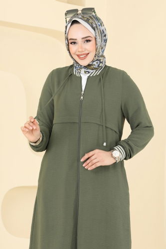 moda selvim Overcoat 8003BM387 Khaki - Thumbnail