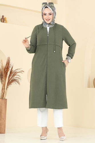 moda selvim Overcoat 8003BM387 Khaki - Thumbnail
