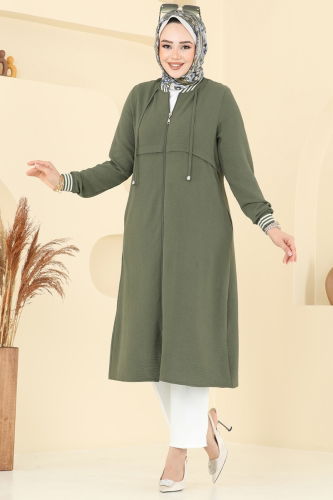 moda selvim Overcoat 8003BM387 Khaki - Thumbnail