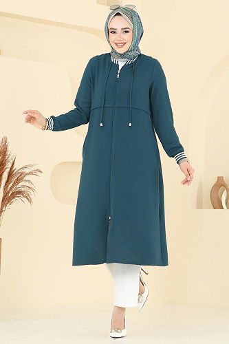 moda selvim Overcoat 8003BM387 Petroleum - Thumbnail