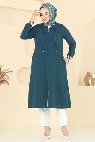 moda selvim Overcoat 8003BM387 Petroleum - Thumbnail