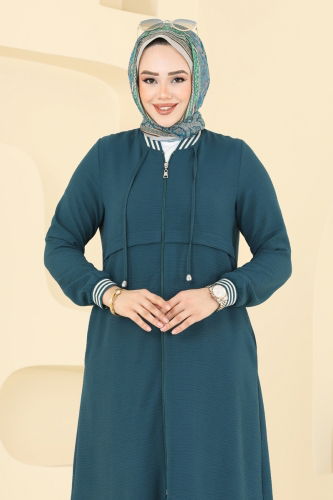 moda selvim Overcoat 8003BM387 Petroleum - Thumbnail