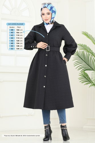 moda selvim Overcoat 8012TRT545 Black - Thumbnail