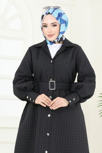 moda selvim Overcoat 8012TRT545 Black - Thumbnail