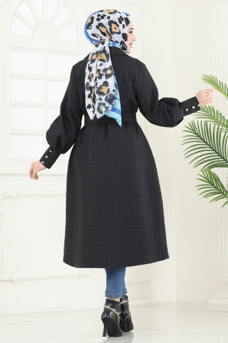 moda selvim Overcoat 8012TRT545 Black - Thumbnail