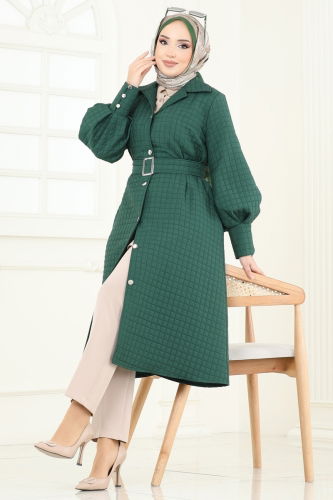 moda selvim Overcoat 8012TRT545 Emerald - Thumbnail