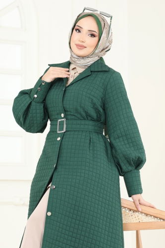 moda selvim Overcoat 8012TRT545 Emerald - Thumbnail