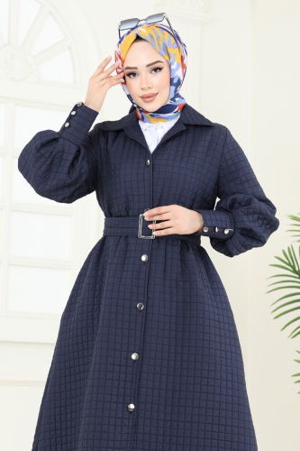 moda selvim Overcoat 8012TRT545 Navy Blue - Thumbnail