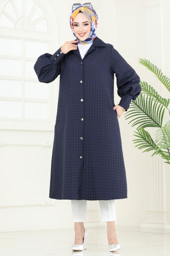 moda selvim Overcoat 8012TRT545 Navy Blue - Thumbnail