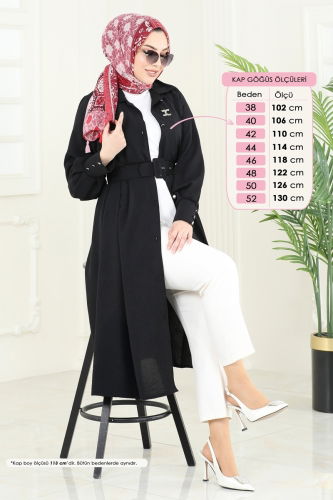 moda selvim Overcoat 8020TRT545 Black - Thumbnail